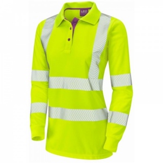 Leo Workwear PL08-Y Pollyfield ISO 20471 Class 2 EcoViz Coolviz Plus Ladies Sleeved Hi Vis Polo Shirt Yellow